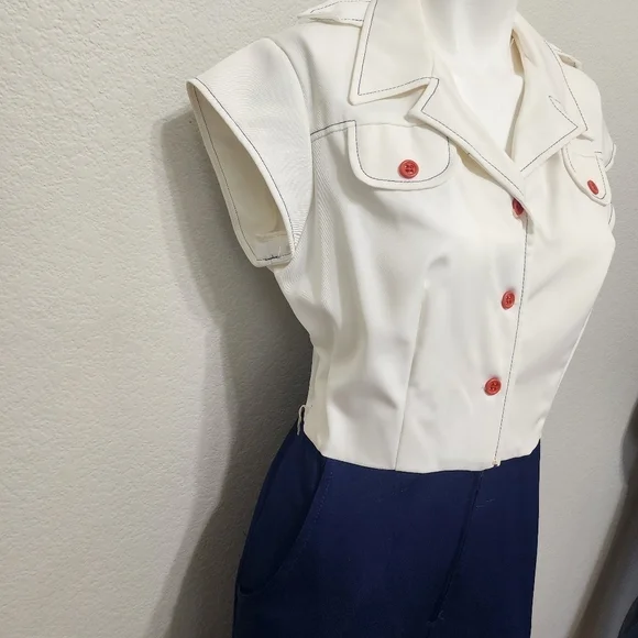 Vintage Wiggle Worm Blue White Jumpsuit Size 13 - Picture 7 of 12